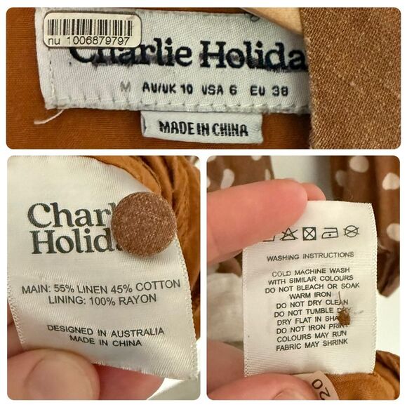 Anthropologie Charlie Holiday Halcyon Mini Dress | Brown w/Cream Polkadots - Picture 7 of 8